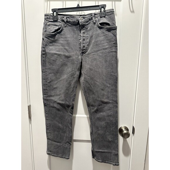 Women’s AGOLDE Sz 31 Light Fade Black Straight Leg Jean High Rise Denim EUC - Picture 1 of 4